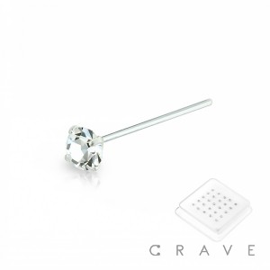 925 STERLING SILVER PRONG SET ALL CLEAR ROUND CRYSTAL NOSE PACKAGE